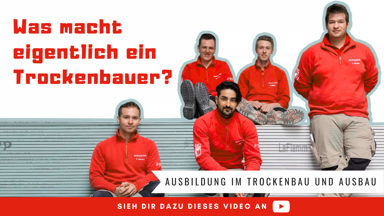Was macht eigentlich ein Trockenbauer? Foto zeigt 5 Personen vor Baumaterial.